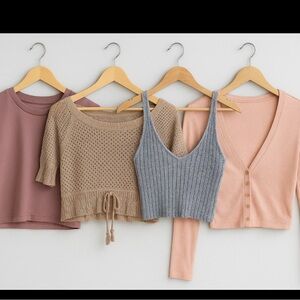 Lulus Women's Knit Tops Set - Pink, Tan, Blue. 4 pieces